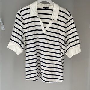Talbots Black and White Striped Short Sleeve Top